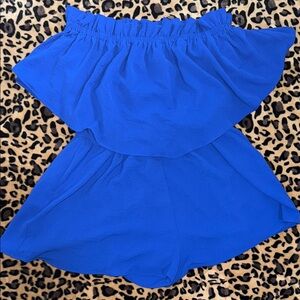 Pants Store Blue Off-Shoulder Romper